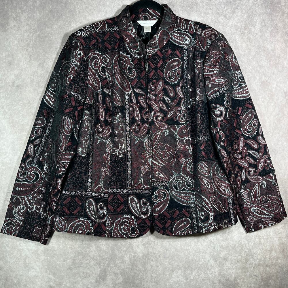 Christopher‎ & Banks Jacket Womens XL Black Purple Paisley Zip Up Art Academia